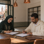 صاحبا مشروع يراجعان عقد كراء محل تجاري