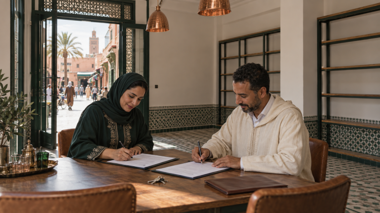 صاحبا مشروع يراجعان عقد كراء محل تجاري