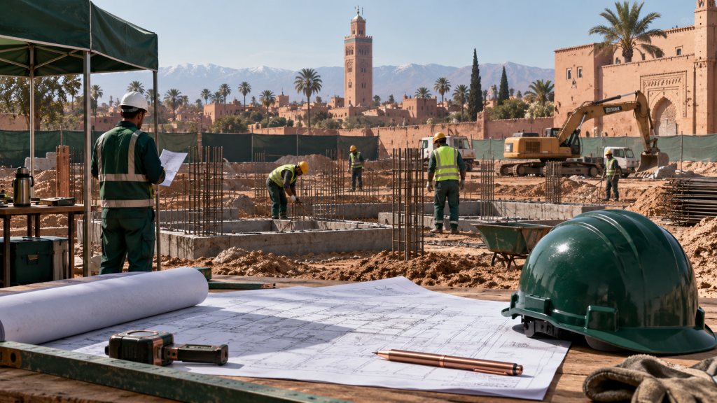 متابعة ورش بناء منزل وفق التصميم المرخص